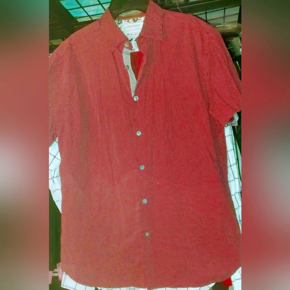 Denim & Flower Men's Red Short Sleeve Button Down Shirt